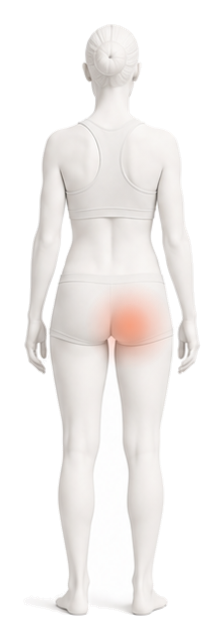 Body illustration with the buttock and back of the leg highlighted.